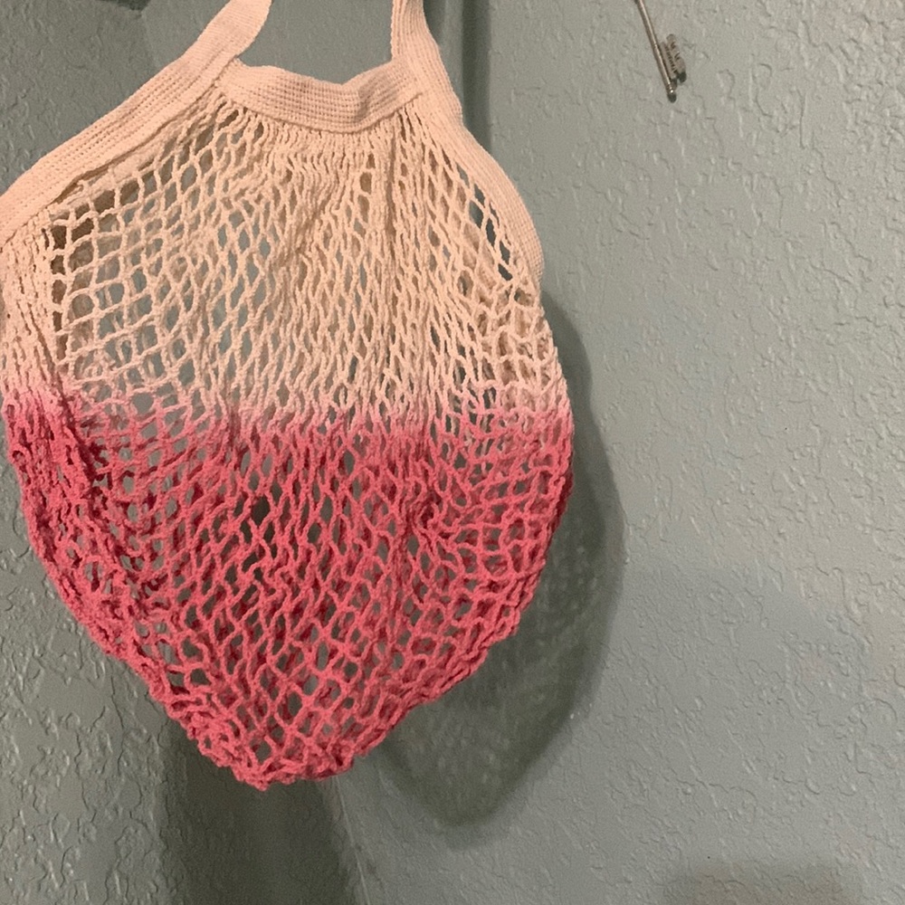 Pink and beige crotchet bags
